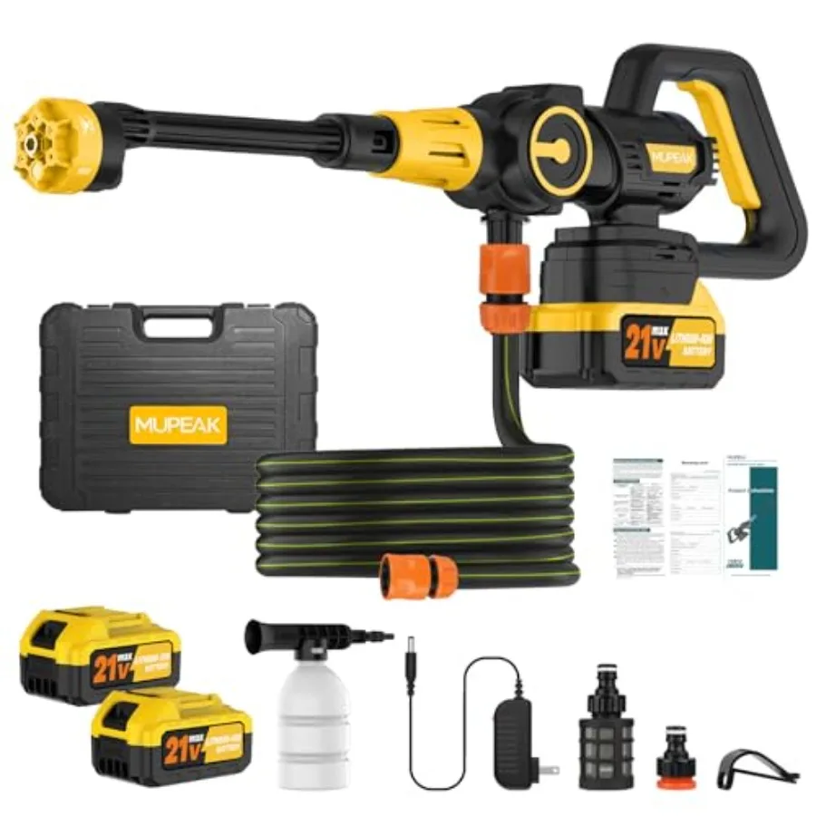 

Cordless Pressure Washer Battery Operated 1100PSI-Brushless Portable Power Washer with 2 Batteries 3 Speed Adjustable/6 in 1 No