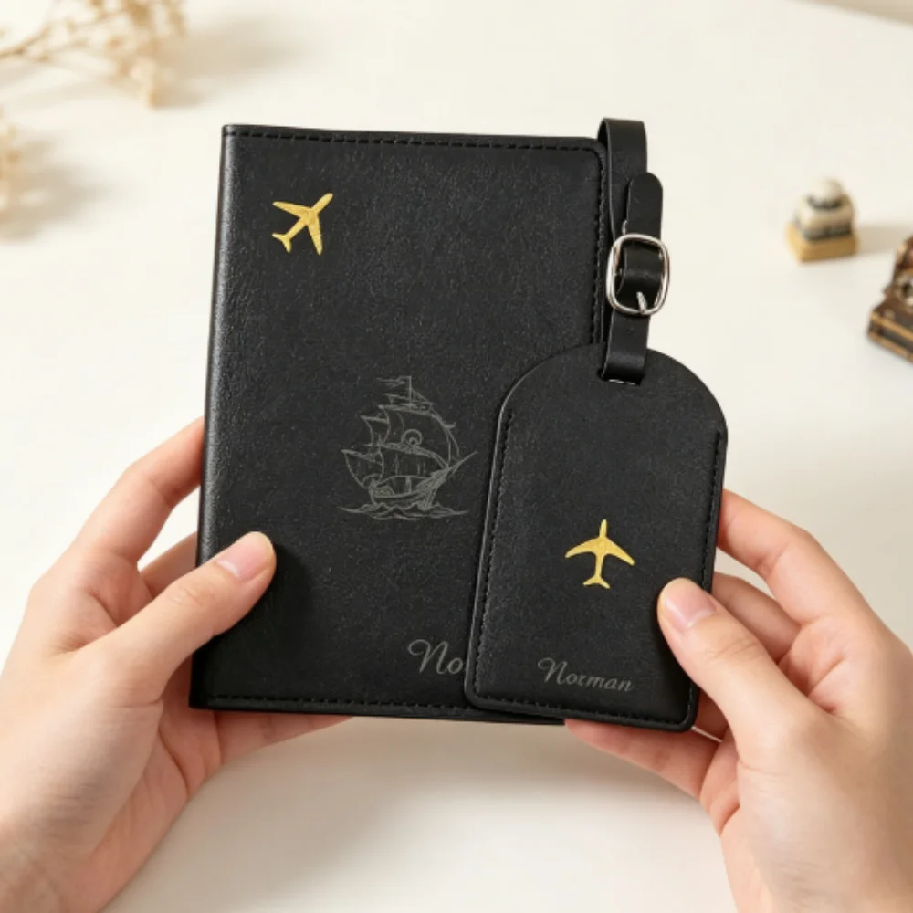 Custom Name Passport Holder & Luggage Tag Set, Elegant Leather Travel Kit, Ideal Wedding Favor For Guests