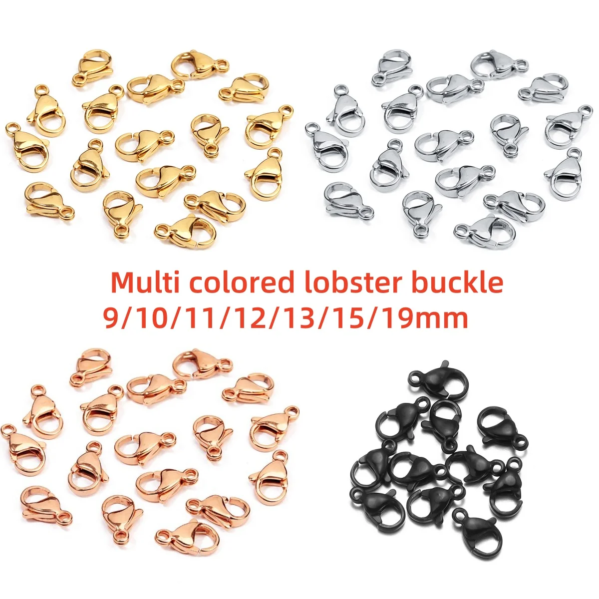 25Pcs 9/10/11/12/13/15/19mm Stainless Steel Lobster Clasps Hooks Connector for DIY Jewelry Findings Materials Necklace Supplies