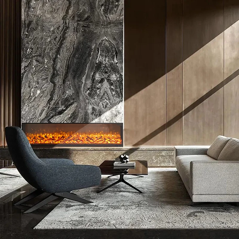 Indoor 2D LED Decorative Electric Fireplace Wall-Mounted Metal Modern Wood Charcoal TV Stand Remote Control Adjustable