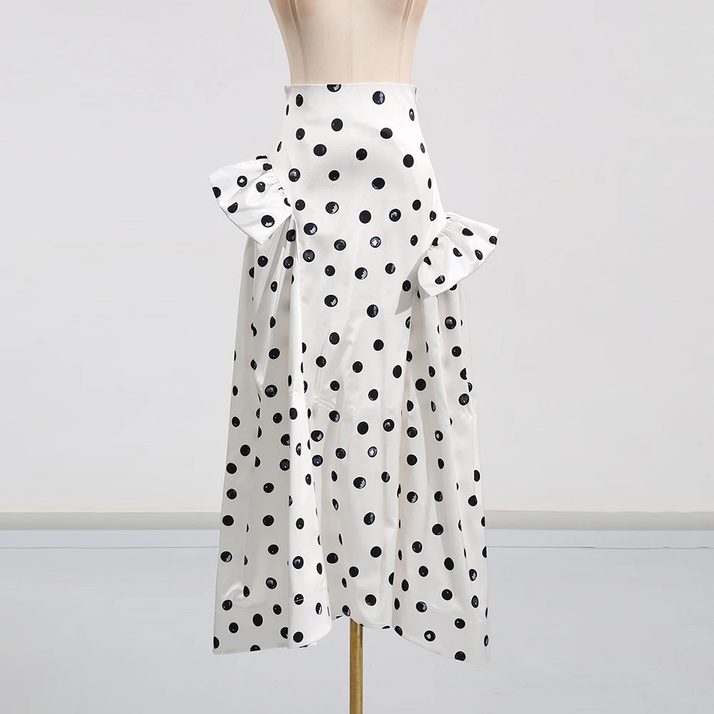 ROMISS Hit couleur à pois jupes élégantes pour les femmes taille haute Patchwork plis tempérament jupe femme vêtements mode