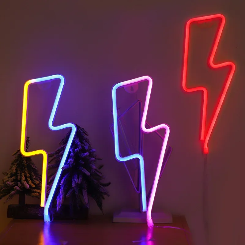 High Quality LED Neon Lightning Shaped Sign Flash Neon Table Light USB for Home Party Wall Decorative Hanging Night Lamp