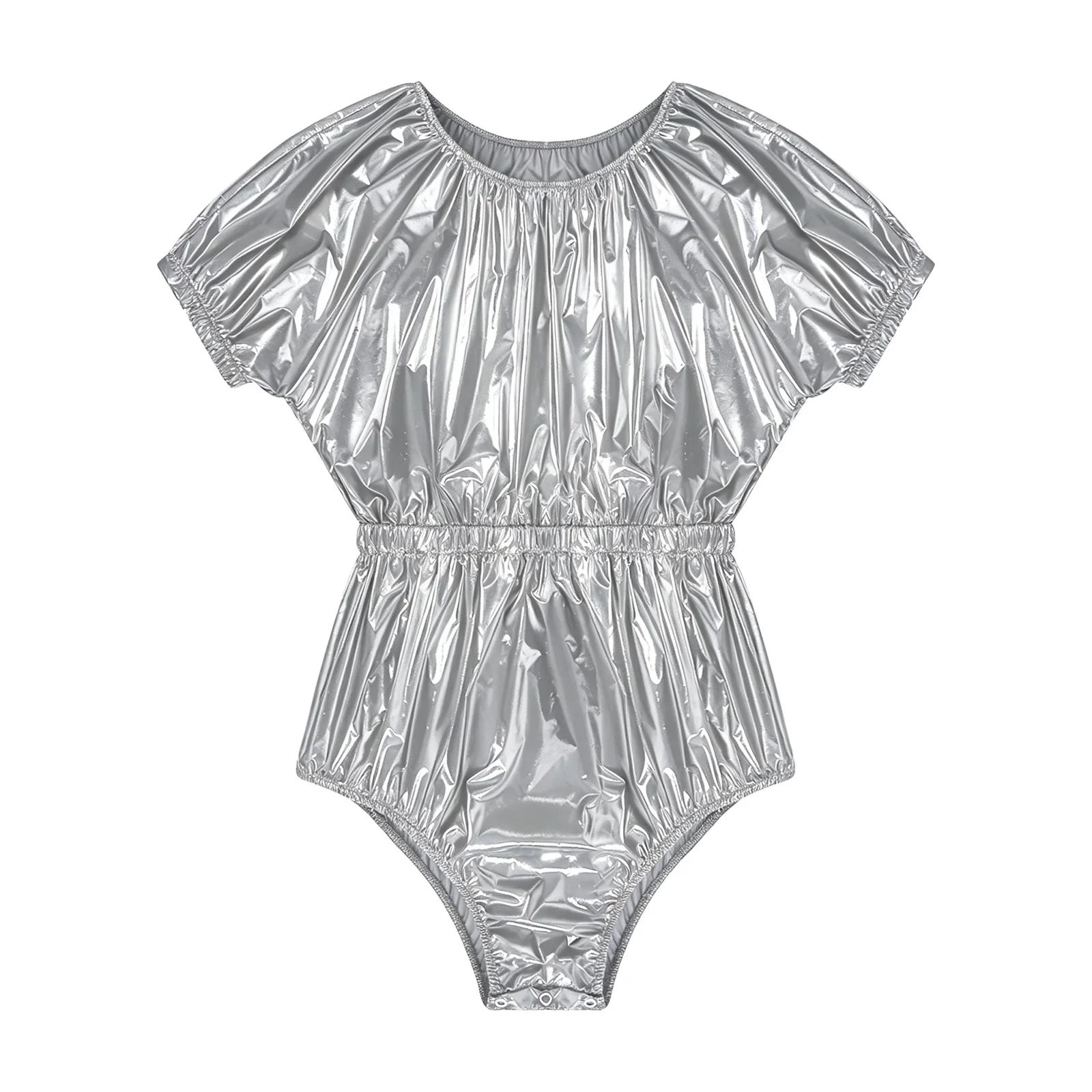 Mens Waterproof Diaper Cover Swim Leotard with Buttoned Crotch Short Sleeve Elastic Waist Leakproof Bodysuit Adaptive Clothing