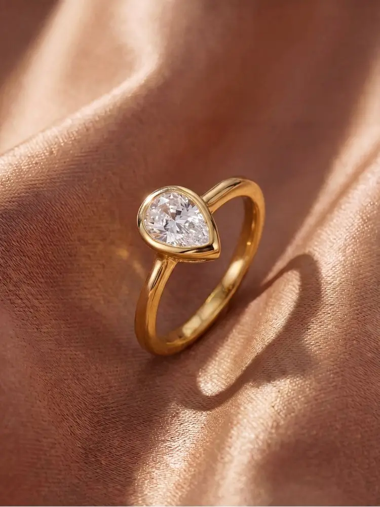 Simply Fashionable Delicate Water-Drop Zircon Ring For Women Engagement Wedding Anniversary Gifts Daily Luxury Trendy Jewelry