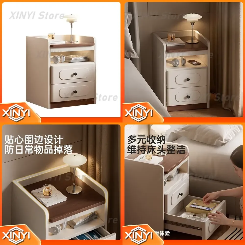 Bedside Table for Bedroom Small Cream Wind Bedside Seam 25cm Ultra-Narrow Solid Wood Nightstand Storage Locker for Small