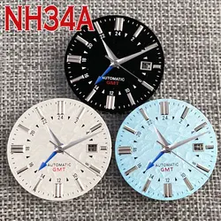 NH34A 33.5mm Textured Watch Dial 3D Face Fit for NH34 GMT Automatic Movement Texture Date Window Luminous Hands Black White Blue