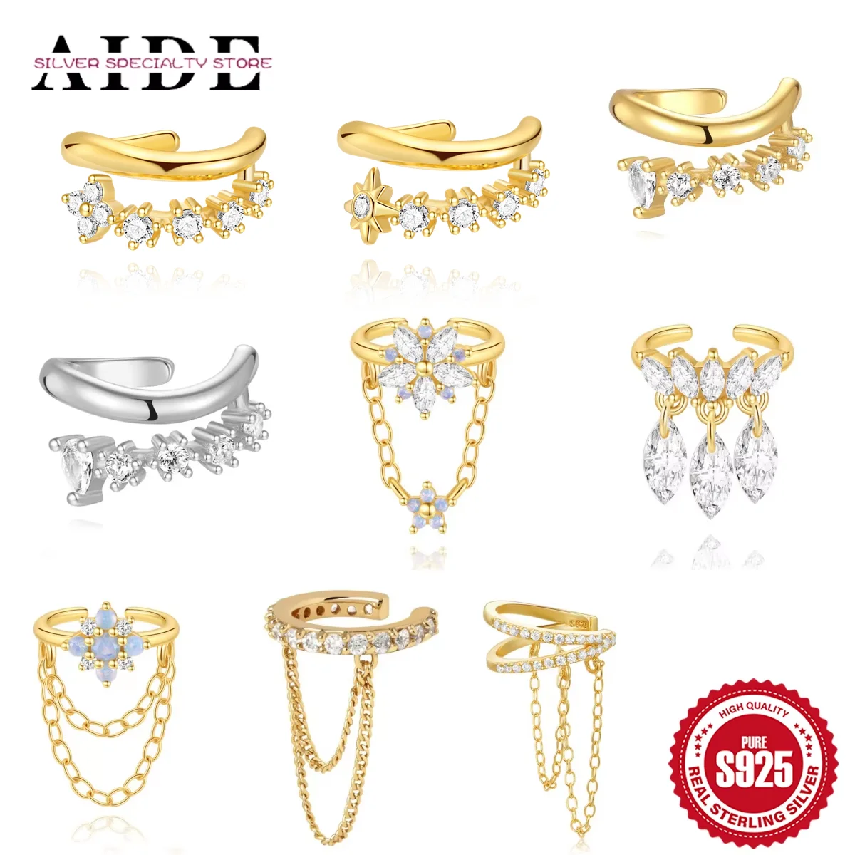 

AIDE 1 шт. серьги из стерлингового серебра 925 пробы с цирконием для женщин, серьги-манжеты-цепочки Pendientes Brincos Aretes, ювелирные изделия, подарки на вечеринку