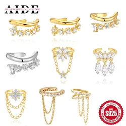 AIDE 1pcs 925 Sterling Silver Zircon Earring For Women Chain Cuffs Earring Pendientes Brincos Aretes Fine Jewelry Party Gifts