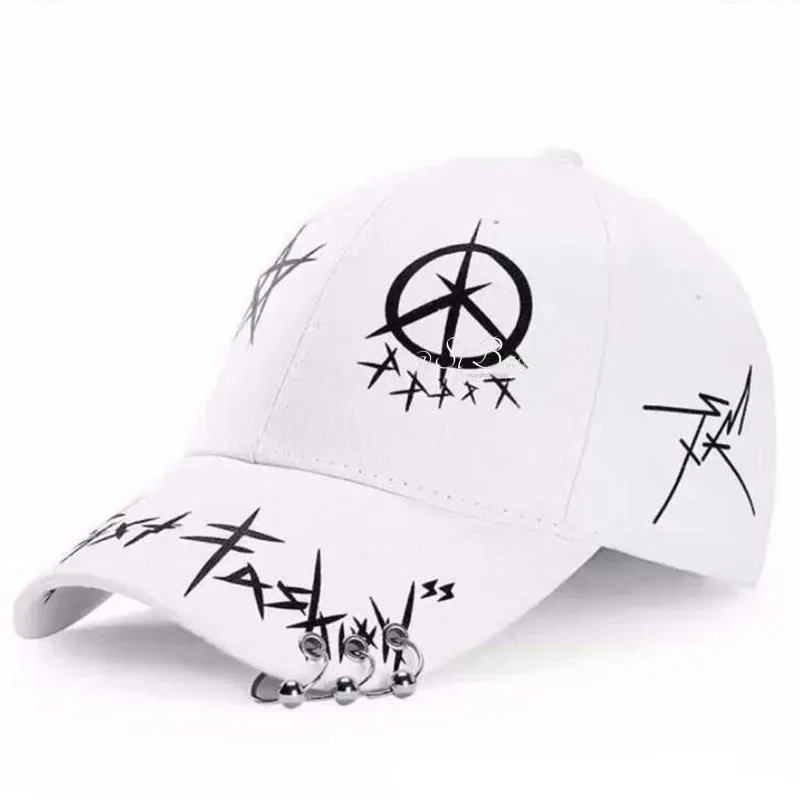 Baseball Cap Young Men and Women Spring Summer Sun Hat Cap and White Color Hip Hop Matching Pentagram Graffiti Baseball Caps