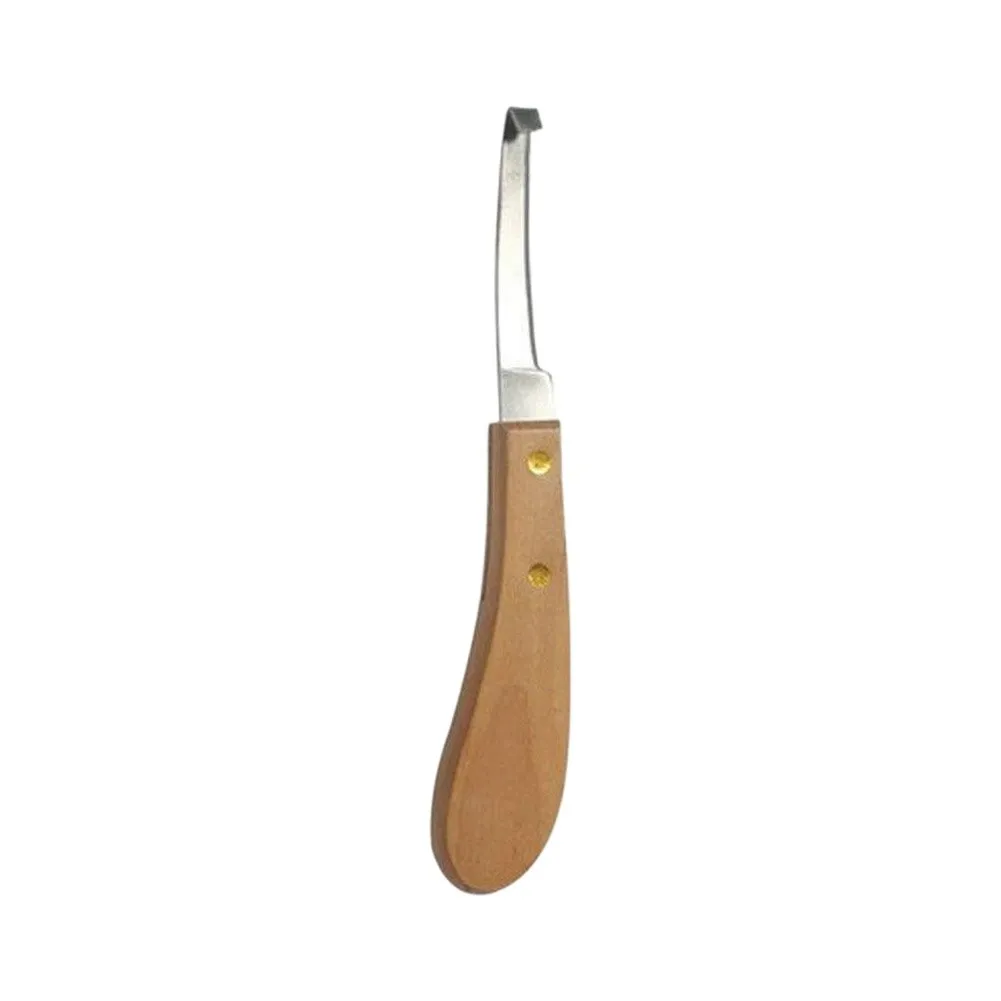 Stainless Steel Trimming Tool for Pork Shoulder Care with Natural Wood Handle Used by Livestock Handlers on Working Farms