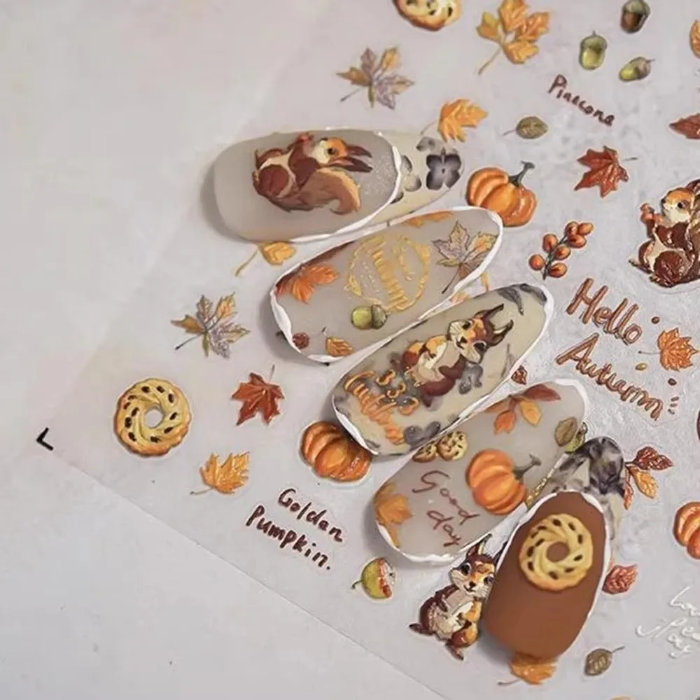 

Самоклеящиеся наклейки для дизайна ногтей, долговечные водонепроницаемые наклейки для маникюра, сосновые шишки, дизайн опавших листьев, осенние дизайнерские наклейки