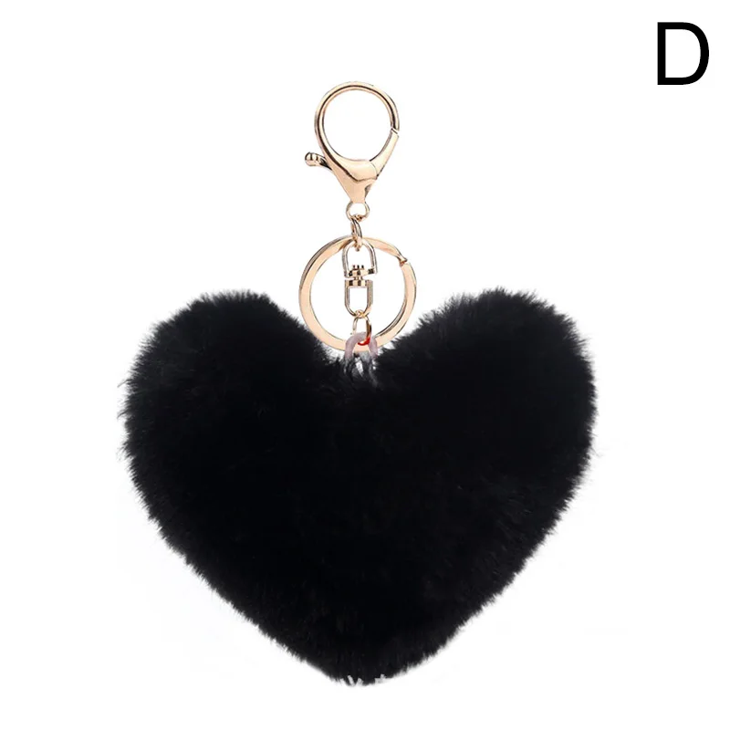 Fluffy Pompom Keychain Colorful Heart Keyrings Fake Rabbit Key Chain Ball Car Bag Accessories Key Ring Home Decor Mini Pendant