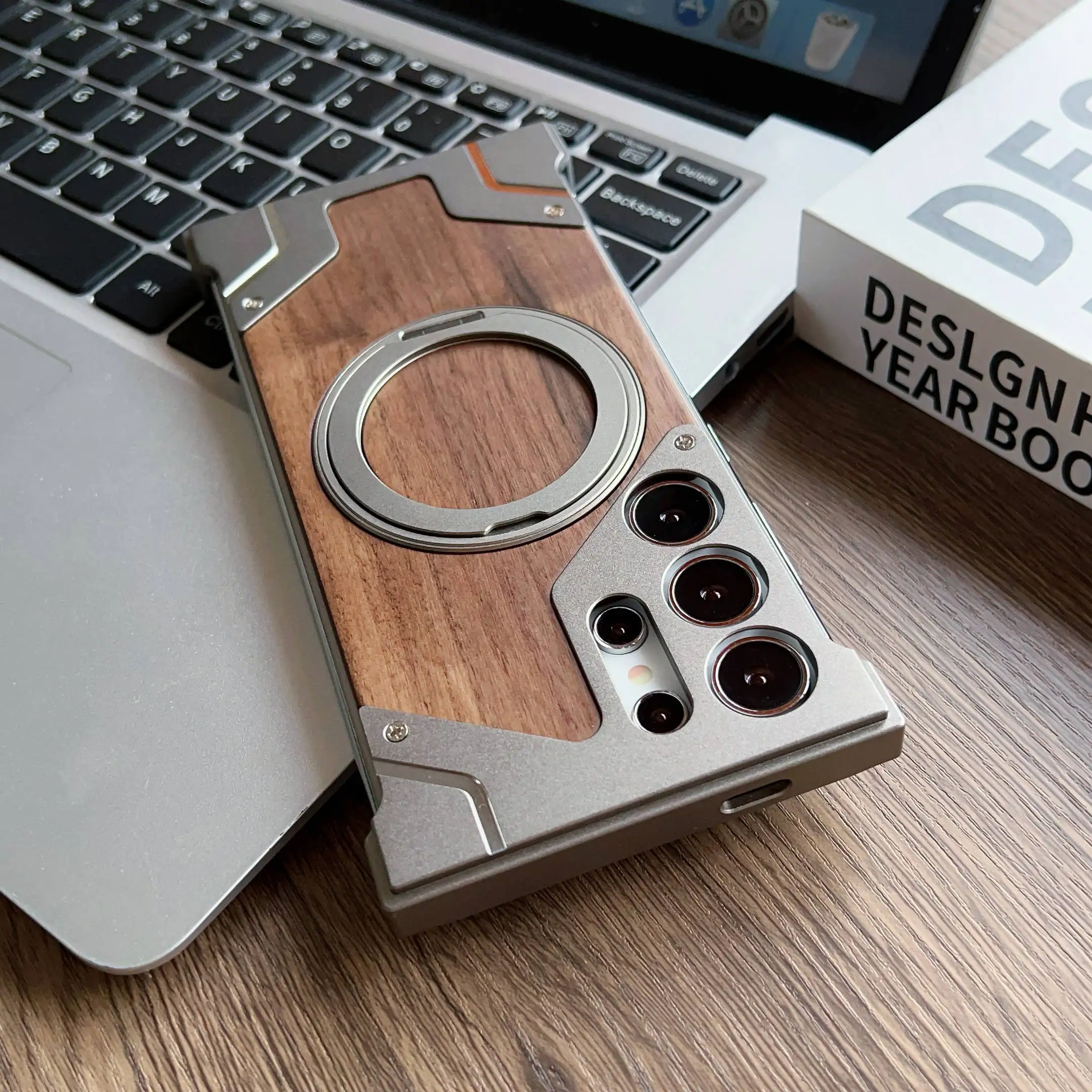 

For Samsung Galaxy S24 Ultra Case Aluminum Wood Grain Armor Borderless Cover For Galaxy S 24 Ultra Shockproof Bumper Funda