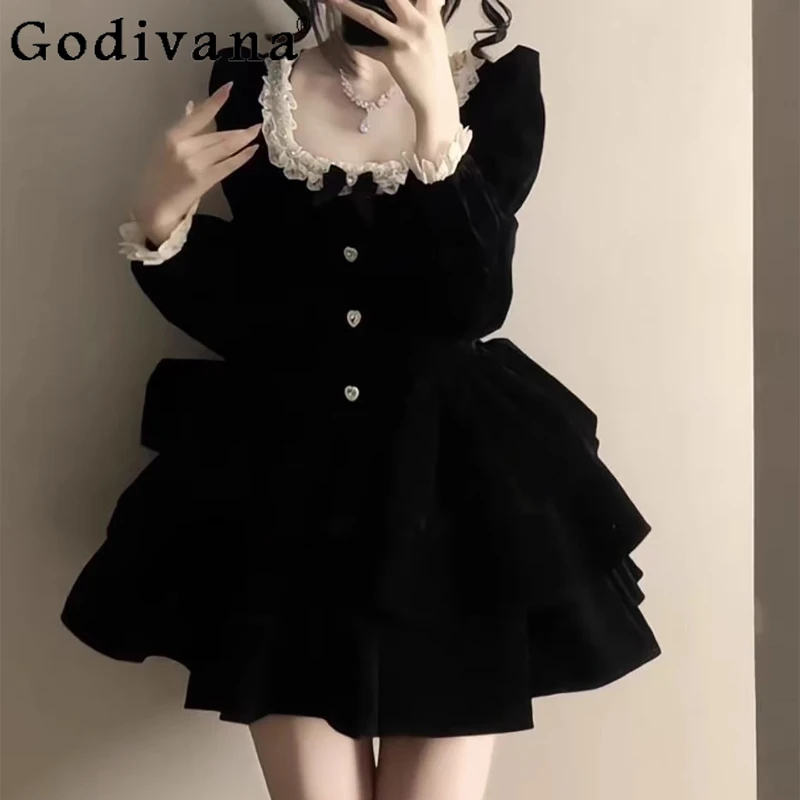 فستان سهرة أسود للنساء 2025 فستان جديد فاخر لحفلات الكبار على الطراز الياباني فستان حفلات أعياد الميلاد