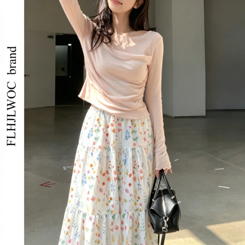 Holiday Cute Women’s High Waisted Bohemian Style Floral Midi Skirt Summer Colorful Ditsy Print A-Line Flared Swing Long Skirt