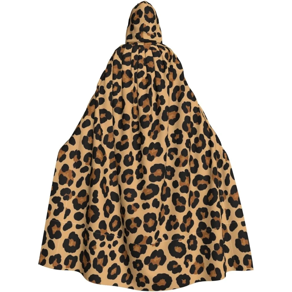 

Leopard Print Teens' Long Hooded Cloak for Halloween, Halloween Party Attire Holiday Halloween Wearing Cape Dress Women