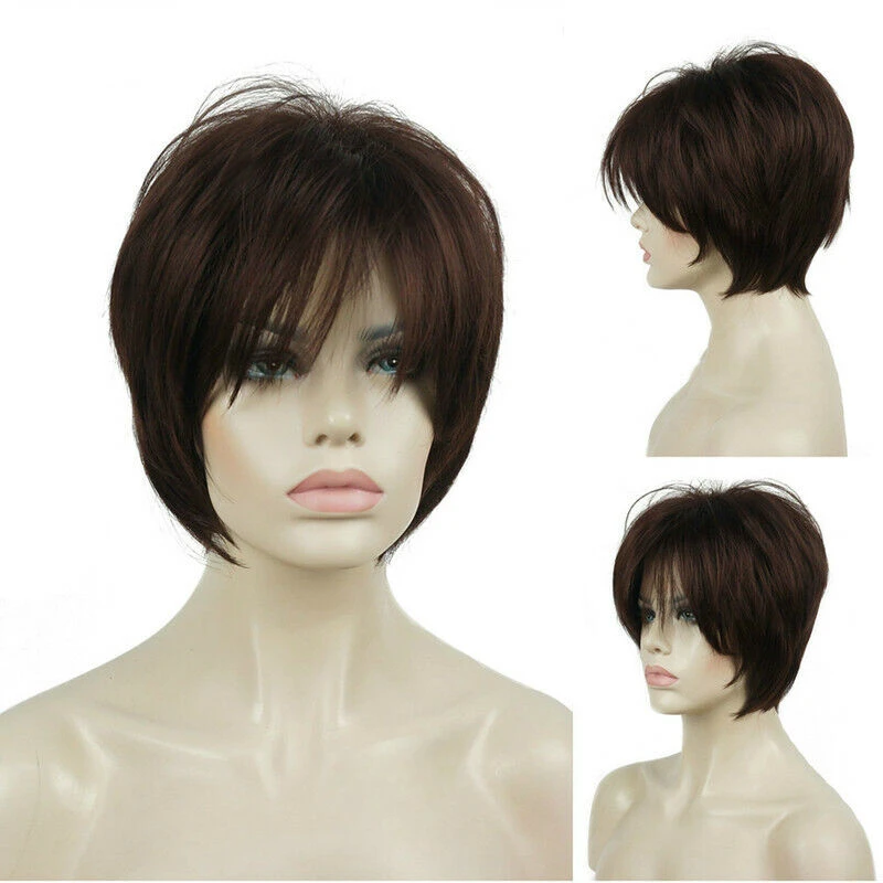 New Ladies Short Straight Brown Hair Wig Cosplay 10 Colour