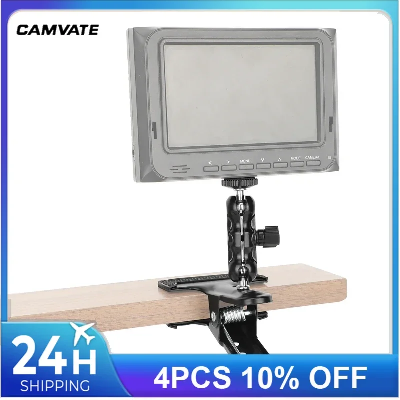 CAMVATE Heavy-Duty Spring Clip Clamp Holder with Ball Head Extension Magic Arm For Small Camera LCD Monitor Video Light Phone