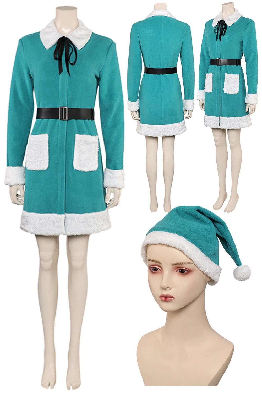 Fantasia Christmas Tree Cosplay Green Dress Hat Xmas Santa Claus Party Disfraz Costume Women Halloween Carnival Party Clothes