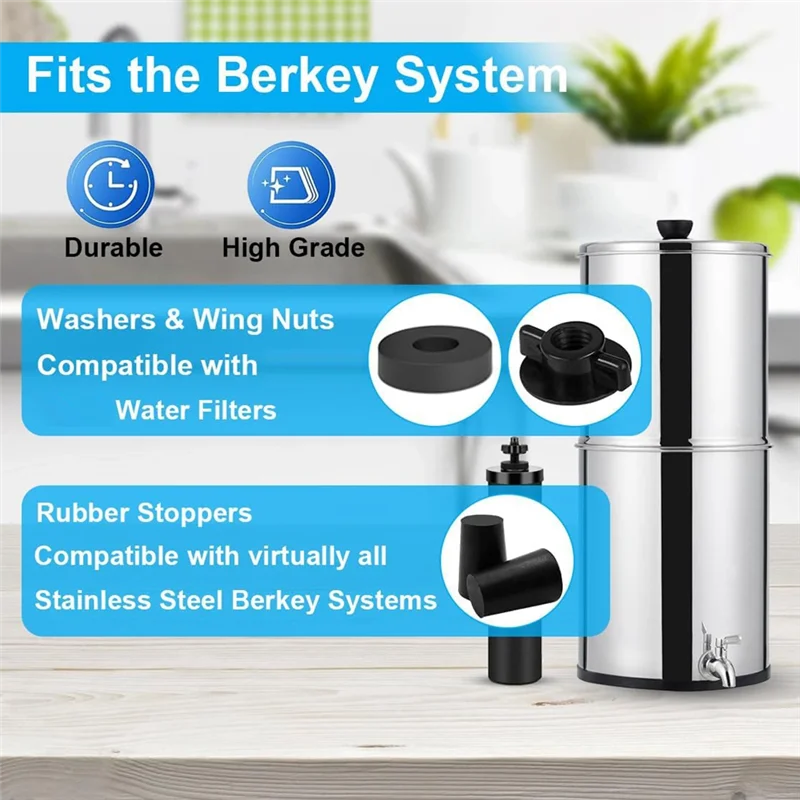 CYCLI-For Berkey Water Filter System Replacement Parts-4 Wing Nuts, 4 Washers& 4 Silicone O-Ring Plugs Kit