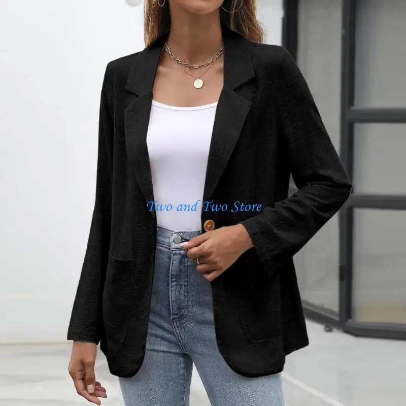 HX6F Blazers for Women Long Sleeve Jackets with Lapel Functional Pockets Office Wear