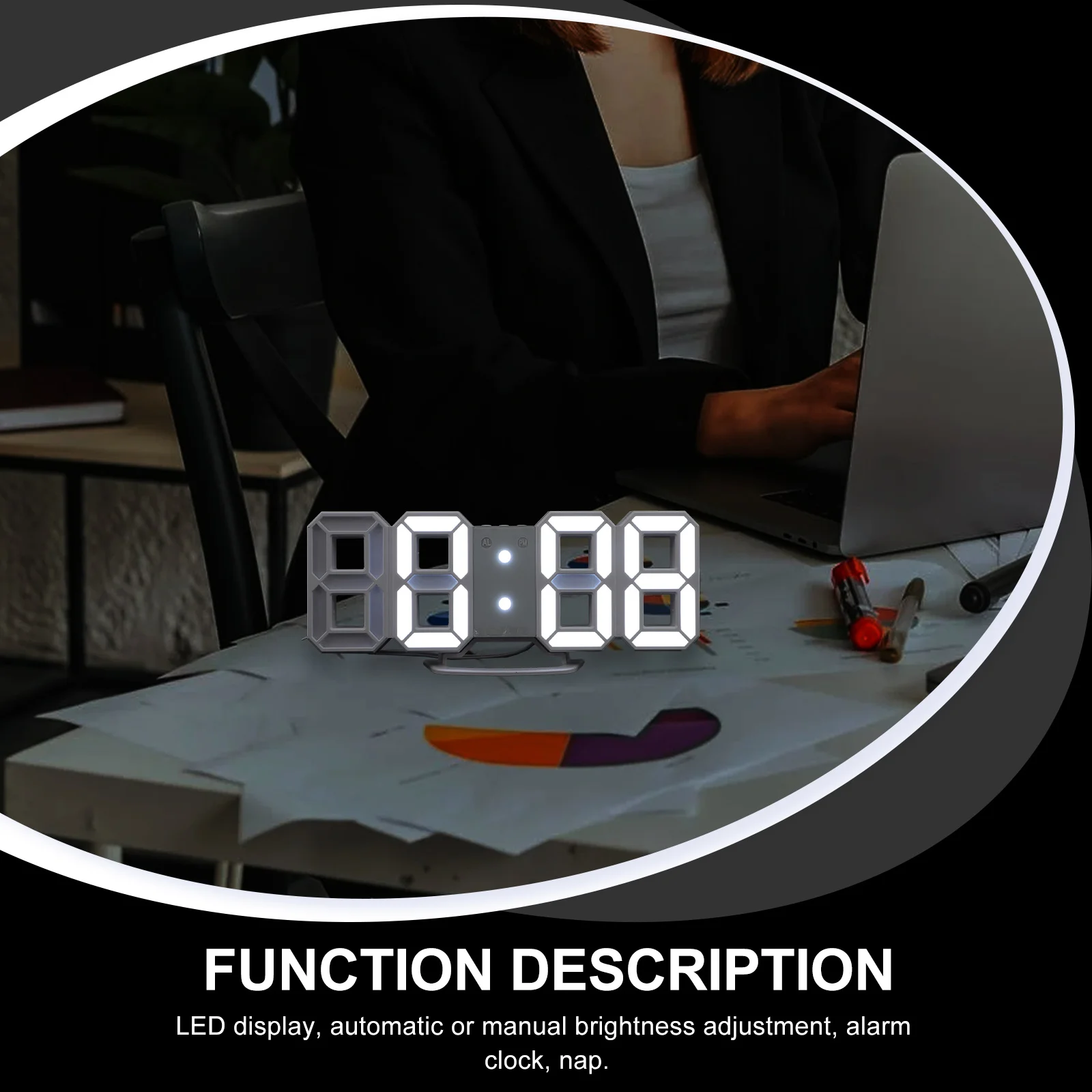 

LED Wall Clock Digital for Bedroom Silent Clocks Wall-mounted Living Plastic Large Display Office