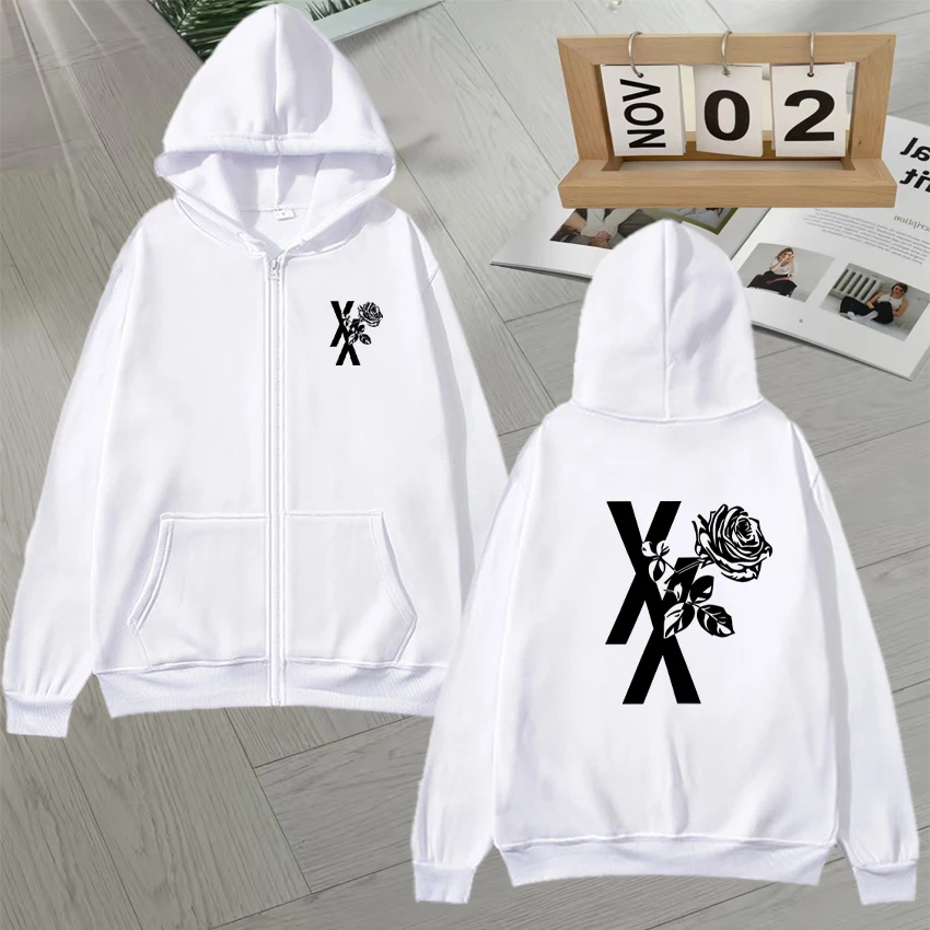 مغني الراب Mgk Lost Tour 2025 طباعة قلنسوة بسحاب الرجال النساء عادية الخريف الشتاء طويلة الأكمام الصوف الملابس المتضخم سترة الرجعية