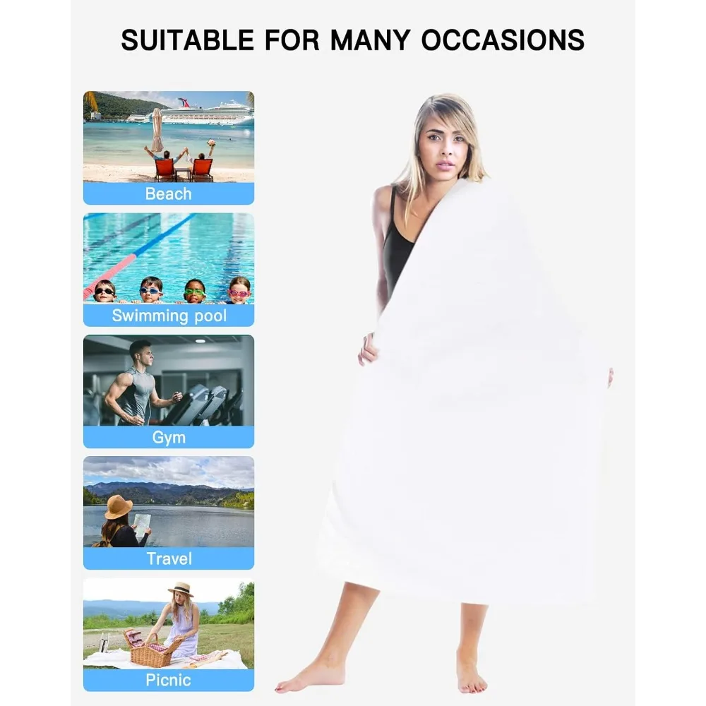 1pc Beach Towel Pure White Towels for Beach, Bath, Pool, Gym, Yoga-Lightweight, Quick Dry Oversized Beach Towel view 5