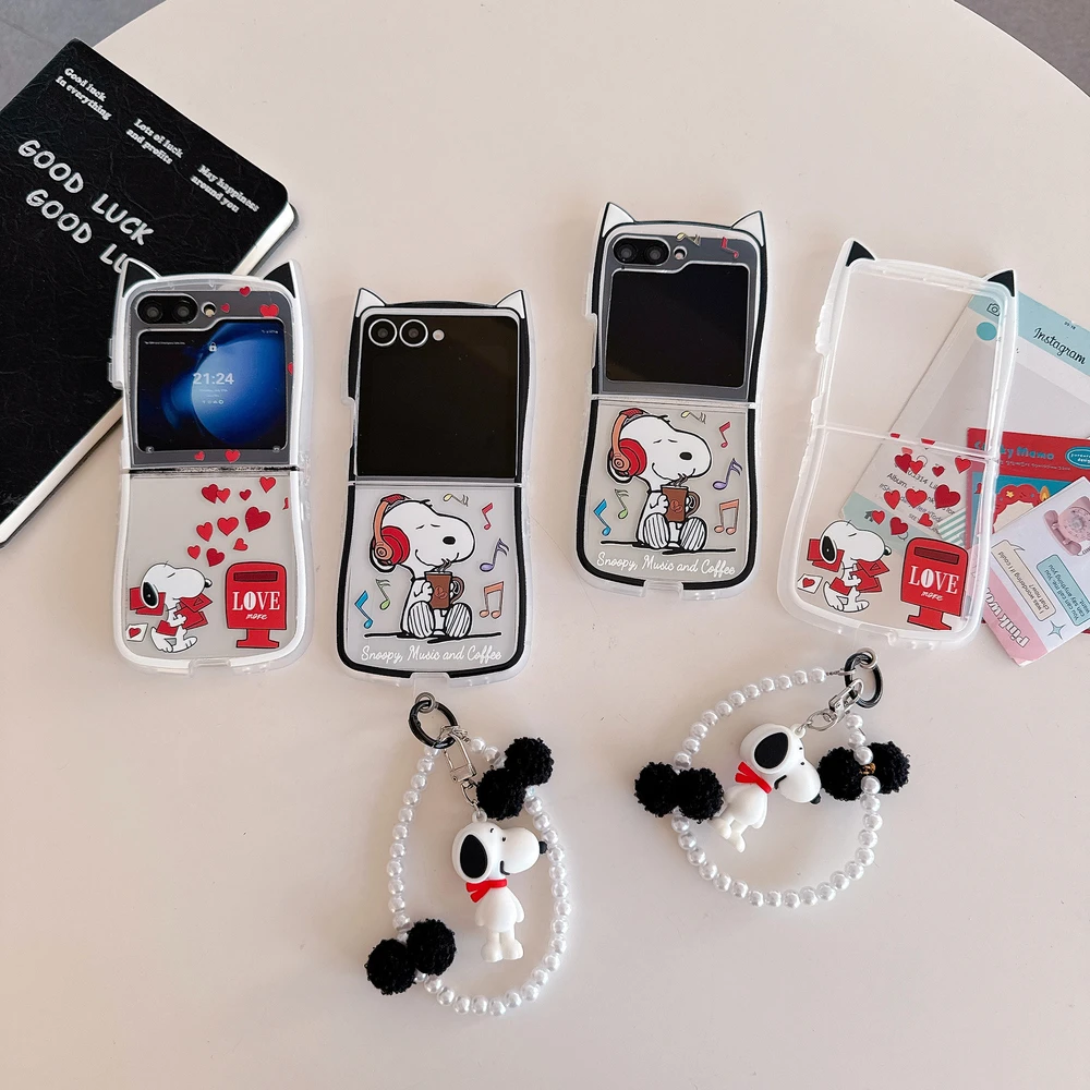 3D Cute Cartoon Snoopy Charlie Brown Phone Case For Samsung Galaxy Z Flip 7 6 5 Case Soft TPU Back Cover For Z Flip 3 4