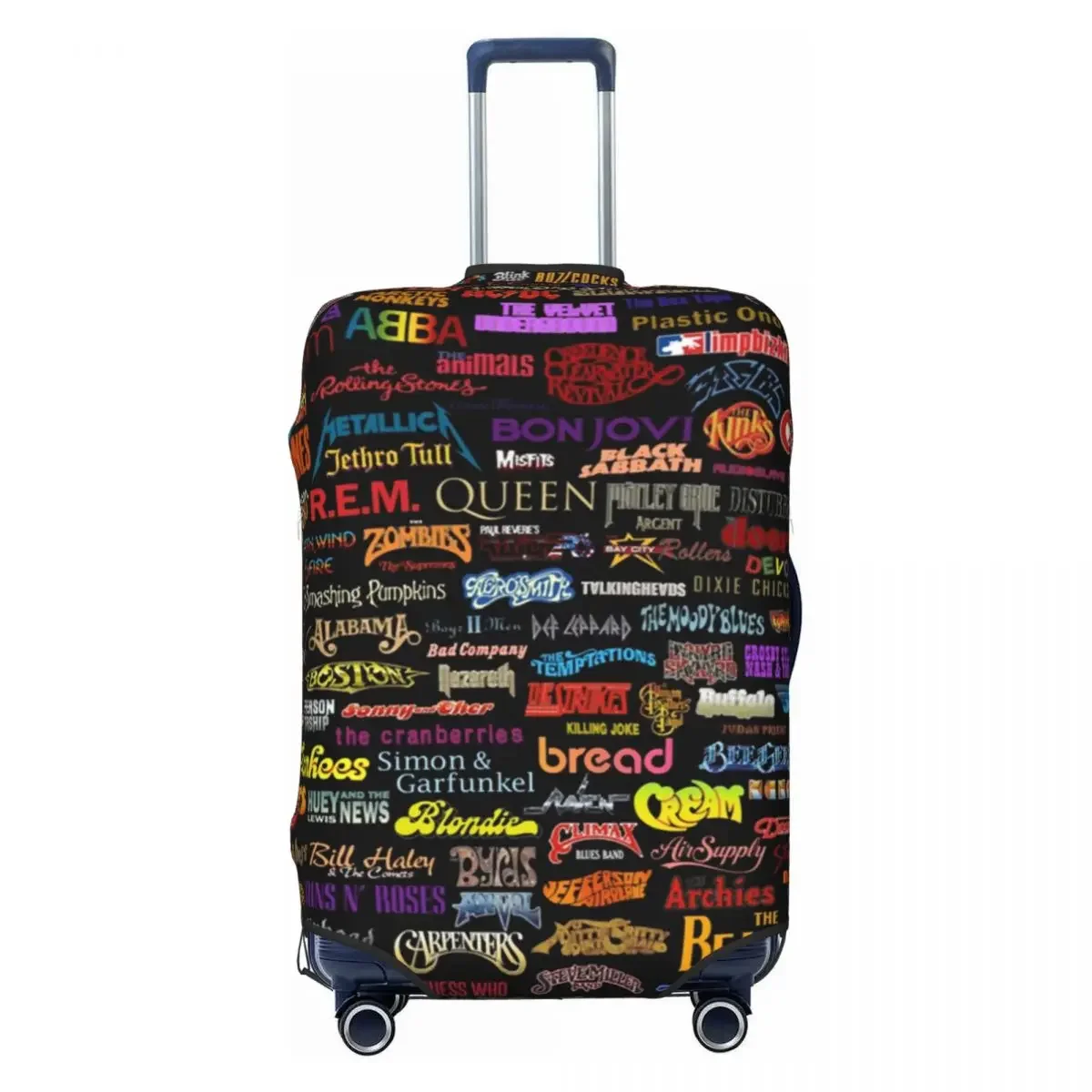 Rockbands Koffer Cover Vintage Muziek Reizen Vakantie Elastische Bagage Levert Beschermer Kerstcadeau