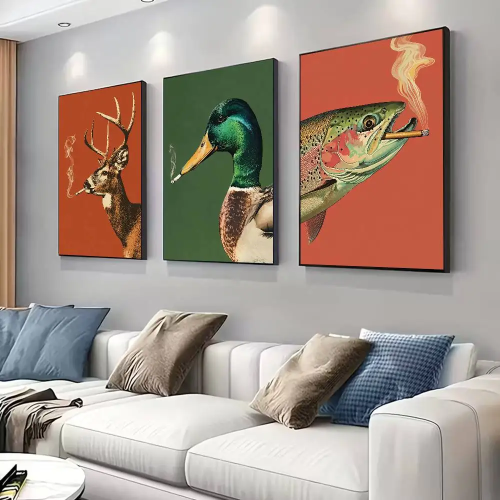 Trout Elk & Cow Smok Poster for Modern Decor in Home Offices, Bedrooms, Living Rooms, Kitchens, Bathrooms.