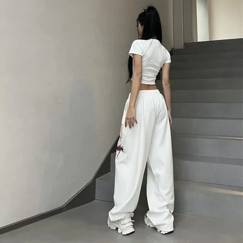 Y2K Streetwear White Jogging Sweatpants Women Harajuku Sports Pants Oversized Hip Hop Letter Wide Leg Trousers Korean Style