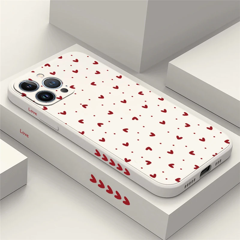 Love Heart Print Phone Case For iPhone 17 16 Pro Max 17 Air 16E 14 15 Plus 13 12 Mini 11 SE Matte Shockproof Soft TPU Cover