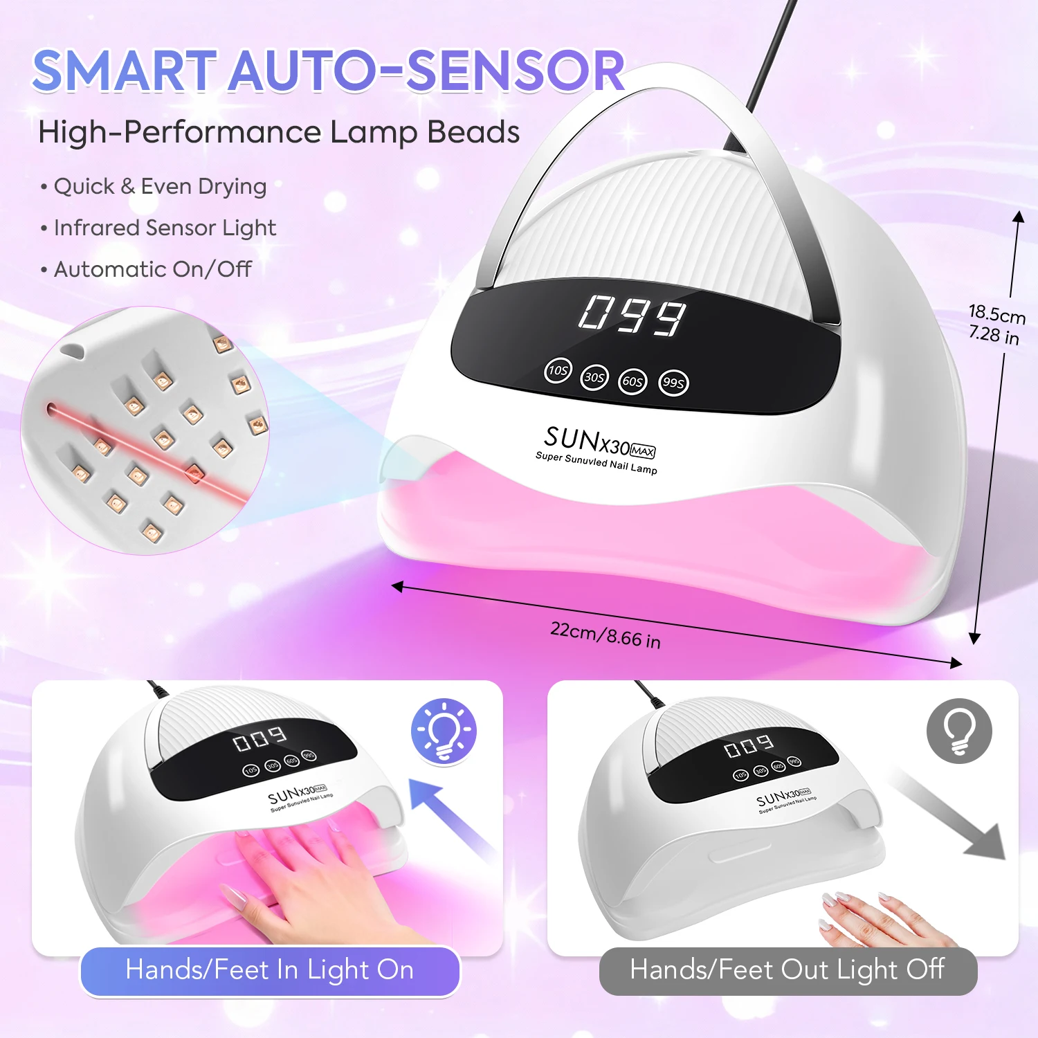 Professional 380W UV Nail Lamp With 4 Timer Setting Red Lights Nail Dryer 90LEDS For Fast Nails Gel Polish Manicure Tool
