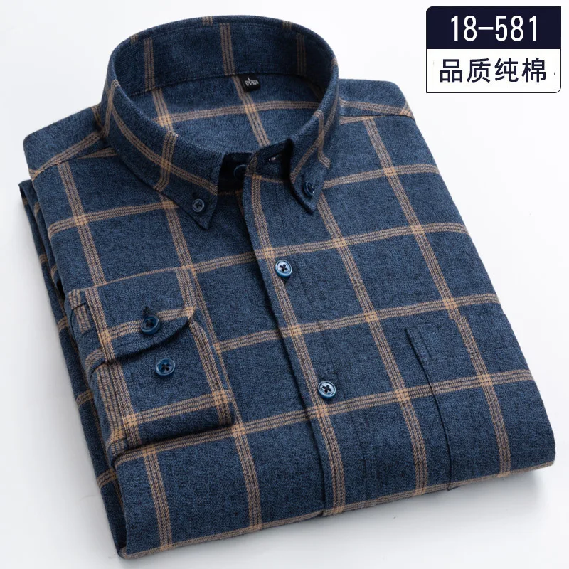 100% Pure Cotton 8XL 7XL Casual Slim Fit Shirt Men Longsleeve Shirt for Men Dad Loose Plaid Shirt Plus Size Button Up Shirt