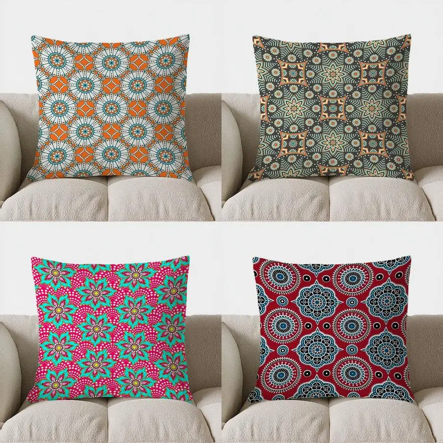 Ornate Geometric Pattern Double-sided Printed pillow cover Short plush Suitable living rooms bedrooms sofas throw cushion cover