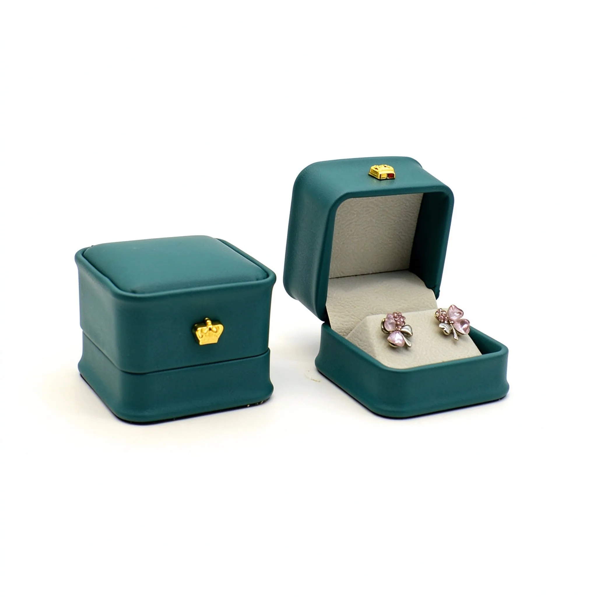 Luxury Brushed PU Leather Stud Earring Box, Round Corner Waist Design Jewelry Organizer Gift Case for Women