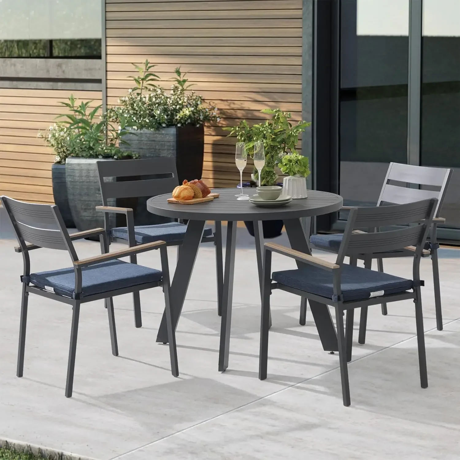 for Soleil Jardin 5 Piece Outdoor Dining Set, Aluminum Patio Furniture Dining Set with Round Dining Table