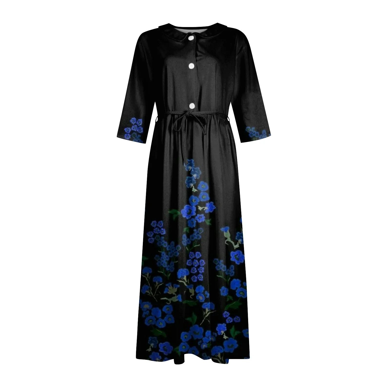 Women\'s Summer Casual Fashion Print Lapel Button Three Quarter Sleeves Strap Dress Summer Dresses for Women 2024 Women\'s Dress