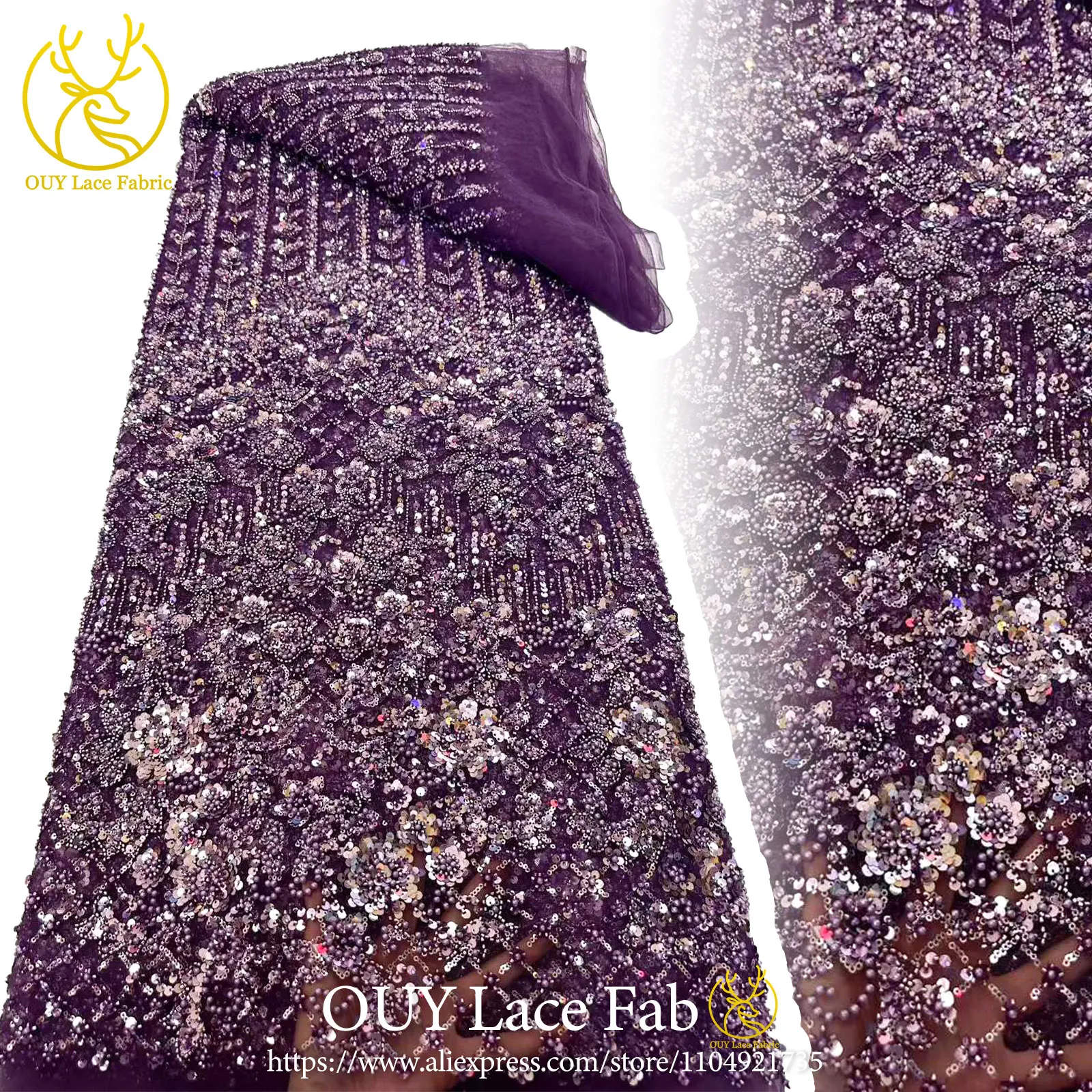 قماش دانتيل مطرز يدويًا أفريقي 5 ياردات من قماش الدانتيل الفرنسي الفاخر المطرز بالدانتيل النيجيري فساتين حفلات الزفاف