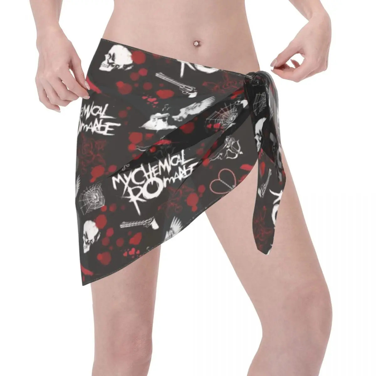 ที่กําหนดเองสําหรับชุดว่ายน้ํา My C-Chemical Romances ผู้หญิงสั้น Sarongs Beach Wrap ผู้หญิงชายหาดบิกินี่ Wrap Sarongs ชุดว่ายน้ํา