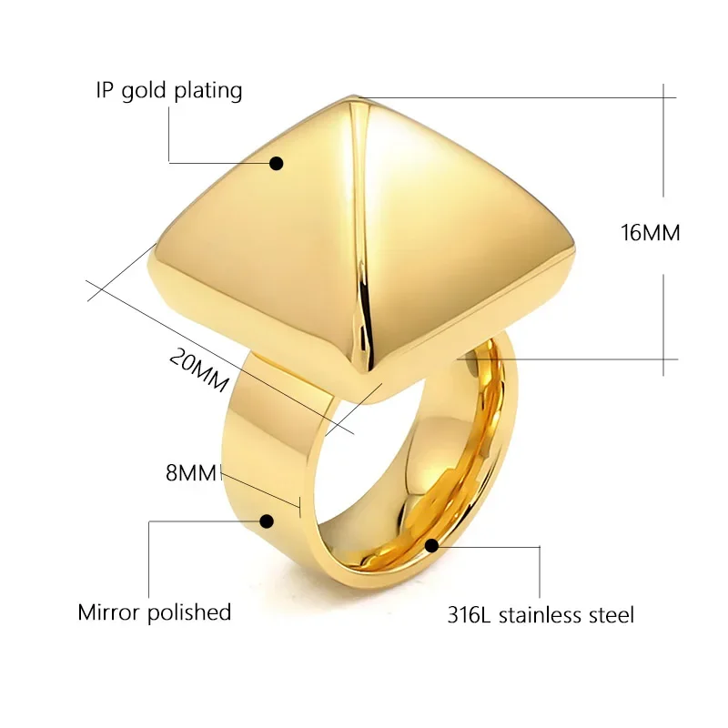Women Fashion Jewelry pyramid rings stainless steel gold Ring for Unisex hot sell gothic anillos retro bague Christmas gift