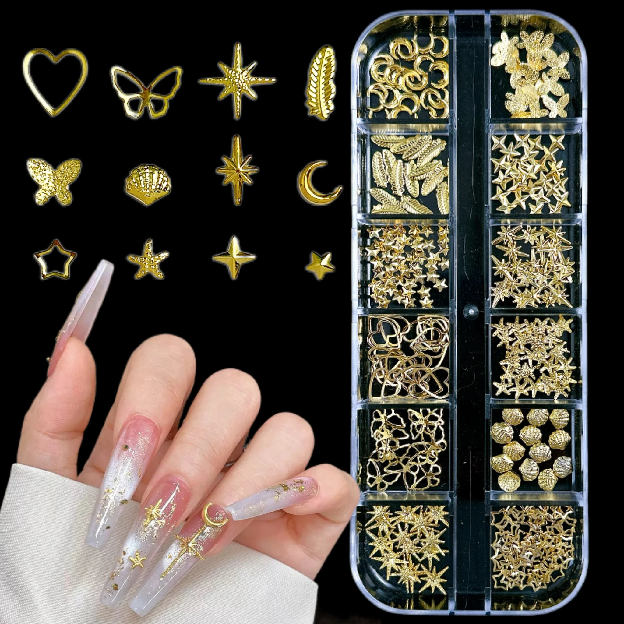 1Set Creative Mini Colorful Rhinestones Star Shell Nail Art Decorations Multiple Style Butterfly Bow Sunflower Nail Charms DIY