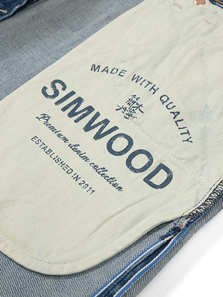 SIMWOOD High Standard Series 2024 Autumn New Regular Straight Selvedge Denim Jeans Men Washed Vintage 13.7oz Trousers