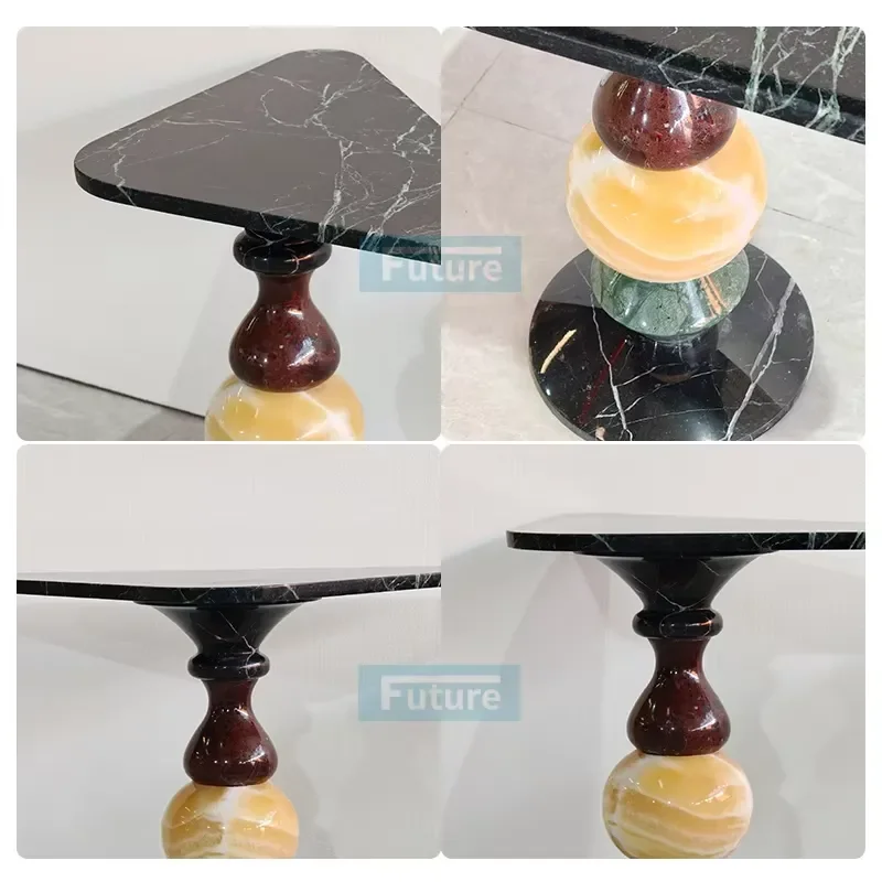 Modern Patchwork Design 100% Natural Black White Yellow Green Marble Stone Side Table for Hotel Apartment Villa Living Room