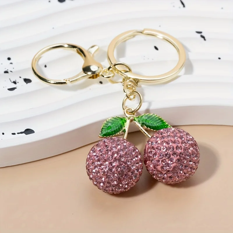 Kreativer, süßer Frucht-Diamant-Kirsch-Damen-Taschen-Schlüsselanhänger aus Metall, exquisiter Auto-Schlüsselanhänger-Anhänger – Detail 4