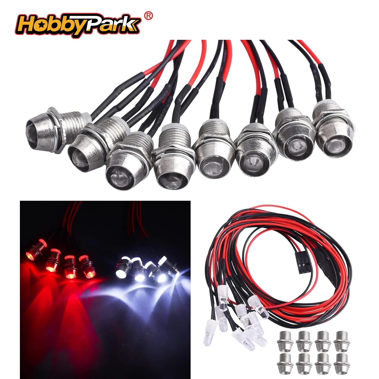 Hobbypark Scheinwerfer Rücklicht LED-Licht-Set Zubehör für Traxxas Slash Rustler Axial SCX10 Redcat RC4Wd Crawler 8 LED-Kit