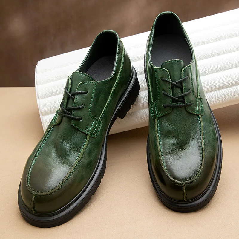 

Platform Mens Casual Business Shoes Luxury Genuine Leather 2024 Autumn New British Style Handmade Wedding Party Dress Shoes Man