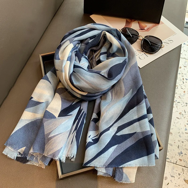 

Зимняя винтажная шаль с цветочной бахромой в виде листьев 180x90 см, высококачественный вискозный шарф для женщин, мусульманский хиджаб, палантин из пашмины, буфанды