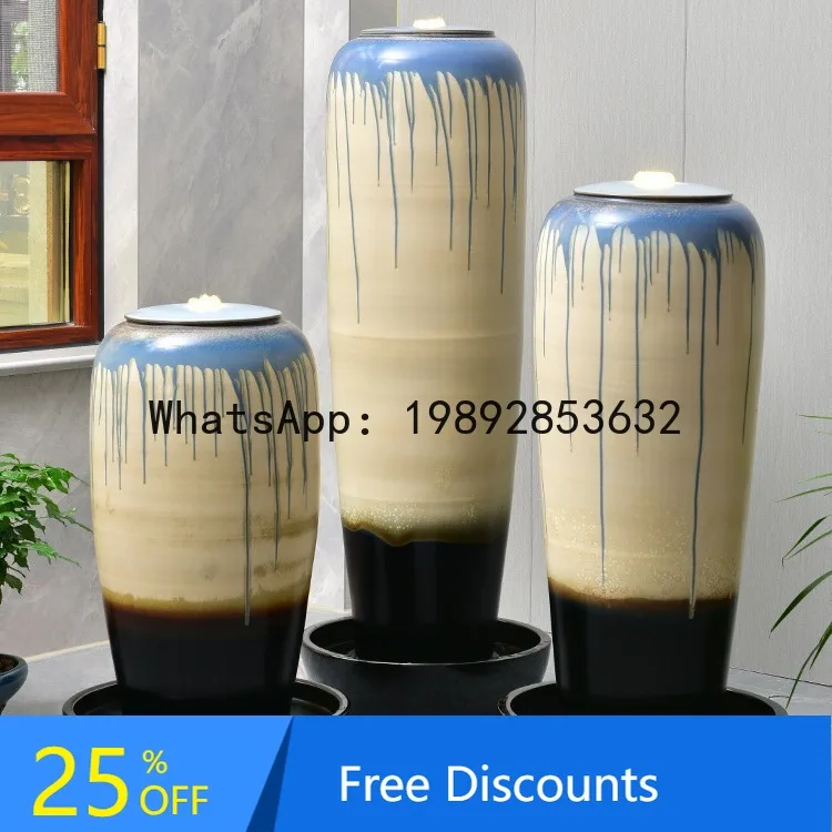 LYY New Chinese Style Jingdezhen Ceramic Floor Water Flowing Ornament Circulating Water Office Living Room